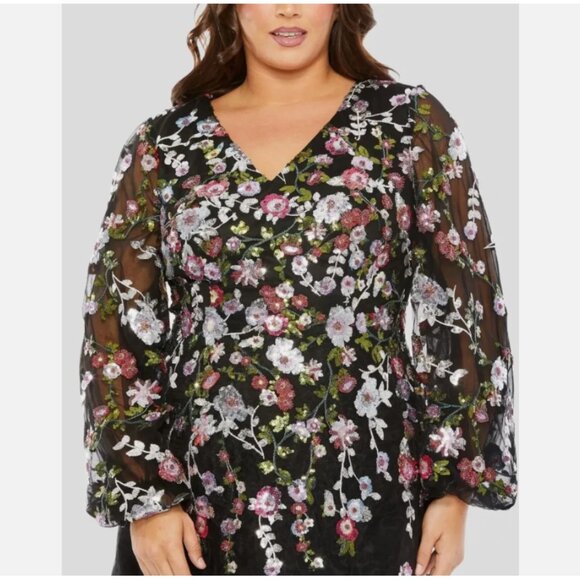 Mac Duggal 20474 Puff Sleeve Embellished A Line Dress - Picture 3 of 6